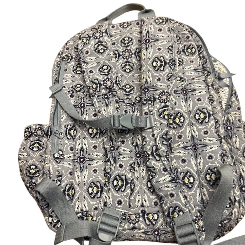 Vera Bradley XL Campus Backpack Gray Blue Quilted Floral Medallion + wristlet